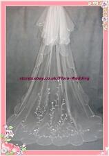 2-TIER CHAPEL/CATHEDRAL LONG TRAILING BRIDAL WEDDING VEIL,EMBROIDERY DESIGN,95"L