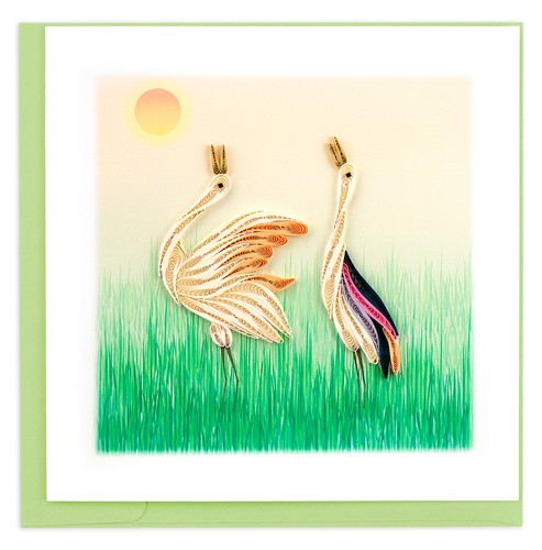 Quilling two cranes sunset - cranes,