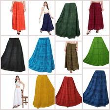 Cotton Lined Skirt Maxi Embroidered Lace Boho Casual One size 10 12 14 16 18 20