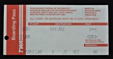 TWA VINTAGE USA BUSINESS CLASS BOARDING PASS 747 Flight To Chicago- Seat 14-C