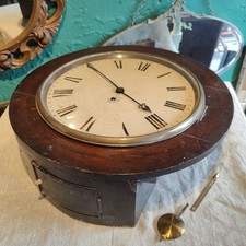 Antique Fusee Fully Working 12” Wall School Station Rail Clock Victorian Large 