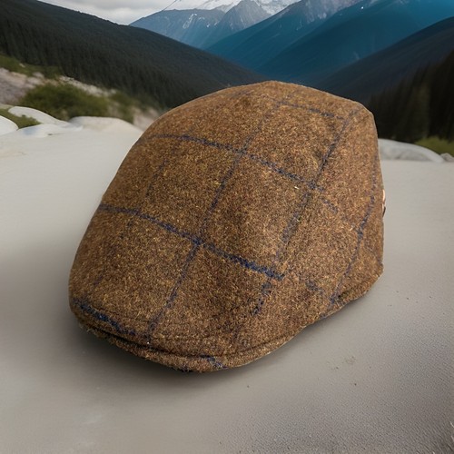 Wool tweed hat flat cap - wool,
