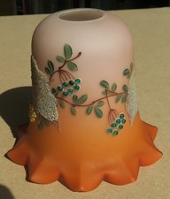 RARE ANTIQUE GLASS LIGHT LAMP SHADE PINK TO PEACH WITH APPLIED GLASS DECORATION