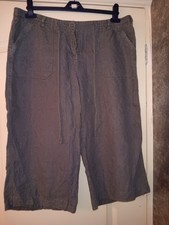 George Uk16 Grey Linen Wide Leg Cropped Pants