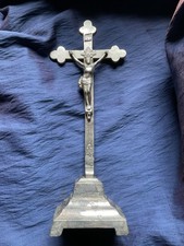 Altar crucifix Tin 11” Vintage Very Sweet Item 1940s/50s Silver-tone Metal