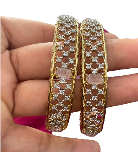 Gold tone pavé set pink - gold, &