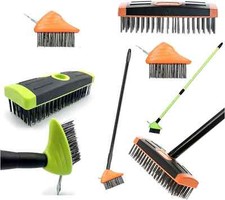 3 in 1 Garden Weed Brush Patio Cleaner Twin Head Broom Moss Scraper Removal Tool