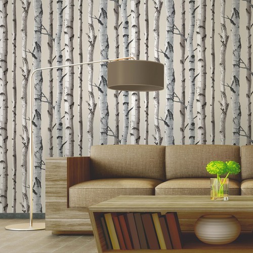 Birch trees cream silver - cream, /