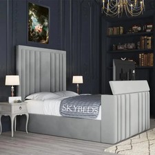Cairo Linestyle TV Bed Frame In Plus Velvet Fabric With Gas Lift Storage Option