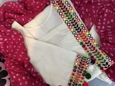 Hand Embroidered Ivory Suit with Mirror Work & Bandhani Dupatta  