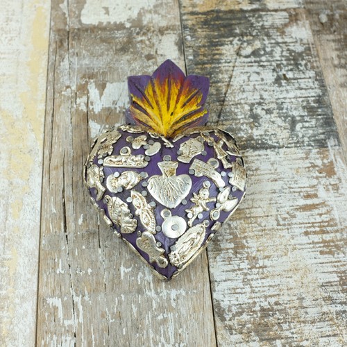 Mexican wooden milagros heart - wooden,