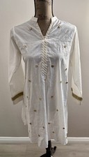 Khaadi Womens Kameez Top Size 8 White Geometric Gold Thread Embroidered Pakistan