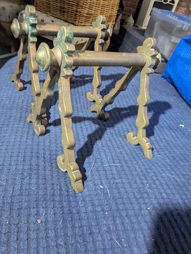 Antique solid brass fire dogs - antique,