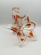 Hand Blown Art Glass orange with white Flower Candle holder Stem Murano Style