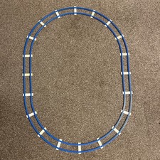 1970s  Vintage Lego Train Track - full oval - blue track, white sleepers 