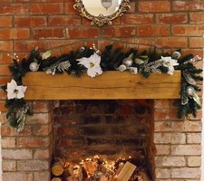 Premier Decorations 6ft White Poinsettia Christmas Garland Silver Balls - Green