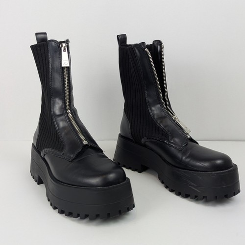 Zara black front zip flat - black, sock