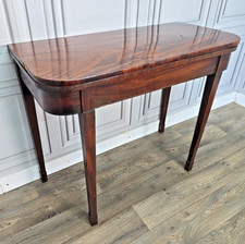Antique George III Mahogany Tea Table - Hall Console Folding Games Desk - Wooden