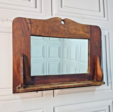 Antique Wooden Wall Mirror & Shelf – Rustic Handcrafted - Vintage Over Mantle