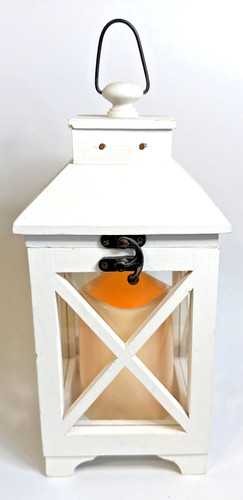 White wood lantern faux - white,