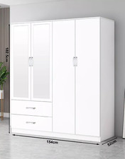 Modern Bedroom Furniture Set 4 Door 2 Drawer Mirrored Wardrobe Hanging Rail
