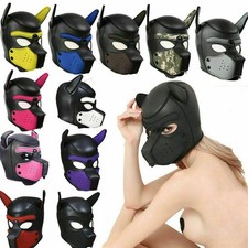 Puppy Dog Play Hood Head Mask Full Visor Bondage Fetish Dress Up Cosplay Toy UK