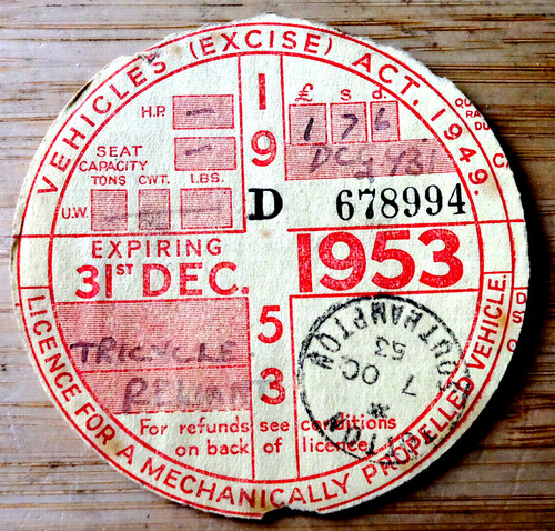 Tax disc exp - exp, 1953