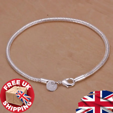 925 Sterling Silver Snake Bracelet - 3mm Rope Chain, Adjustable 8" Ladies Charm