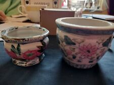 2 Small Japanese Koi Planter Pots Floral Design Vintage Ceramic Pottery