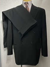 1940s 1950s Men’s DB 4x1 Black Suit Vintage Wool Stroller European 42 Large