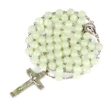 Jesus Crucifix Necklace Luminous Rosary 8mm Beads Saints Cross Necklace