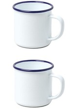 2 x White Enamel Camping Mug