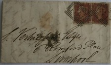 TWO 1d Penny Red Stamps on a Letter (September 13th, 1845)