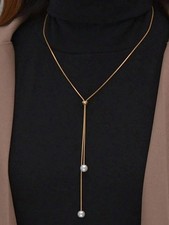 Faux Pearl Y Lariat Necklace