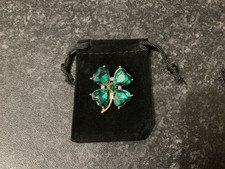 Emerald Green Crystal Lucky Clover Leaf Irish Shamrock Four Leaf Clover Brooch