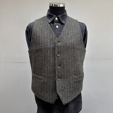 Men’s Harris Tweed Wool Grey 5 Button Pinstriped Waistcoat Vest Peaky Sartorial