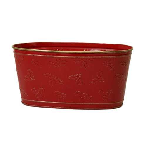 Red metal trough holly - red,