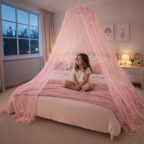 Pink bed canopy - for, with