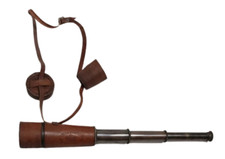 17" Inch  Vintage style Maritime Brass Red Leather Telescope Nautical