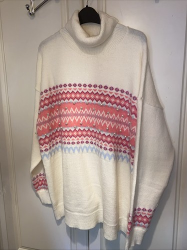 Cream pink fairisle front - cream,