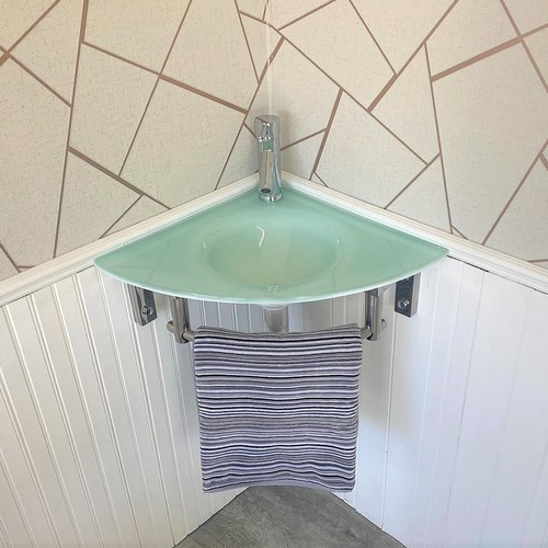 Corner glass bathroom basin - corner,