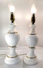 Pair Marble/Alabaster/Onyx Lamp Base Bedside Lounge Table Light Damaged See Desc
