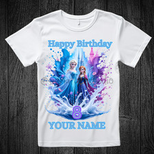 Personlised FROZEN ELSA Birthday T-Shirt For Girls Kids Party Top Birthday