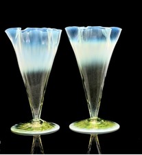 Whitefriars James Powell Pair Of Straw Opal Posy Uranium Glass Vases Arts Crafts