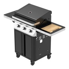 Gas BBQ 3 Burner Black Steel Side Shelves Outdoor Barbecue Electronic Ignition