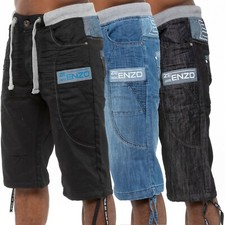 Enzo Mens Denim Shorts Elasticated Ribbed Waist Half Pants Big King Sizes