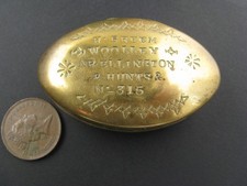Antique brass miners tobacco/ snuff box 1904  Ellington, double sided details .