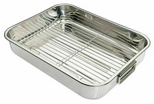 STAINLESS STEEL ROASTING OVEN PAN DISH MEAT BAKING ROASTER TIN GRILL RACK TRAY