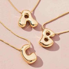 Trendy Chunky Bubble Initial Necklace for Women Stainless Steel Letter Pendant