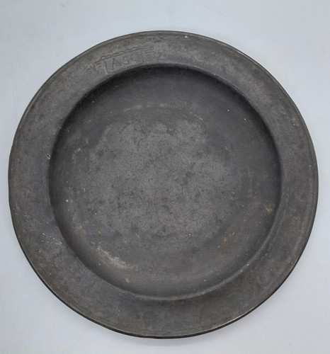 Antique pewter plate engraved - antique,